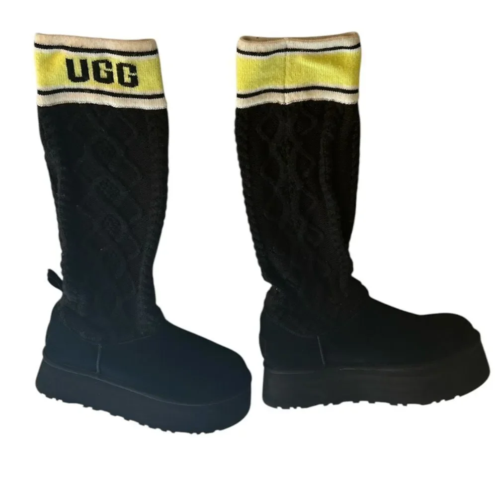 UGG CLASSIC SWEATER LETTER TALL BLACK BOOTS, Size 10,NWOT Display show some wear
